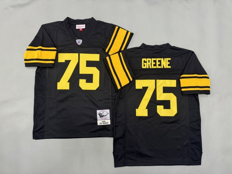 Men 2025 Pittsburgh Steelers 75 Greene black Throwback Limited NFL Jersey style 001